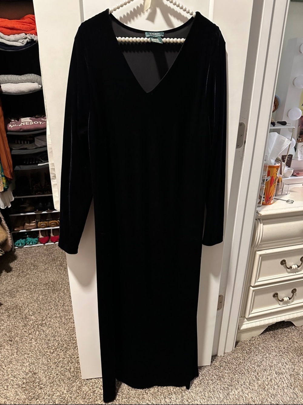 NWOT Ralph Lauren Black Velvet V-Neck Maxi Dress